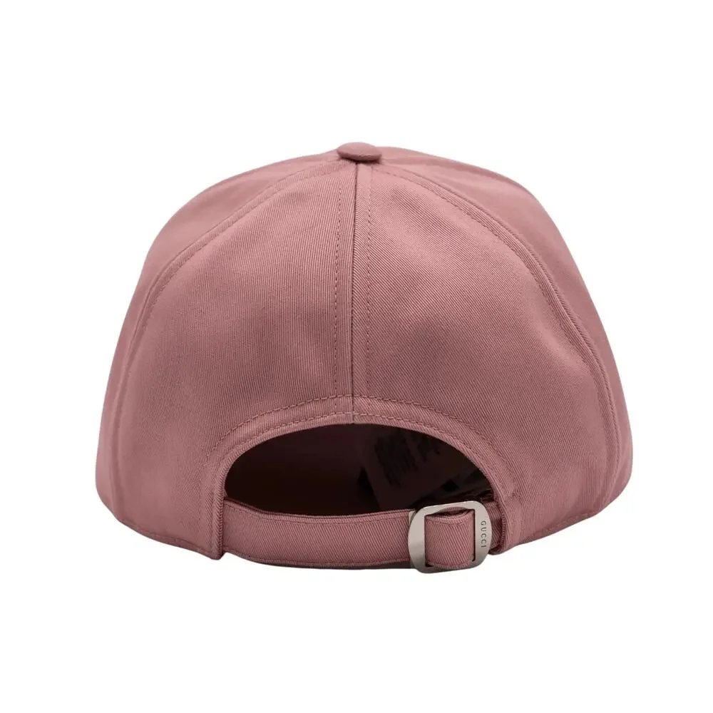 Gucci White Logo Embroidered Pink Cotton Baseball Cap Hat Size L AUTHENTIC New